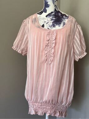 Reitmans Blush Pink Striped Ruffle Blouse